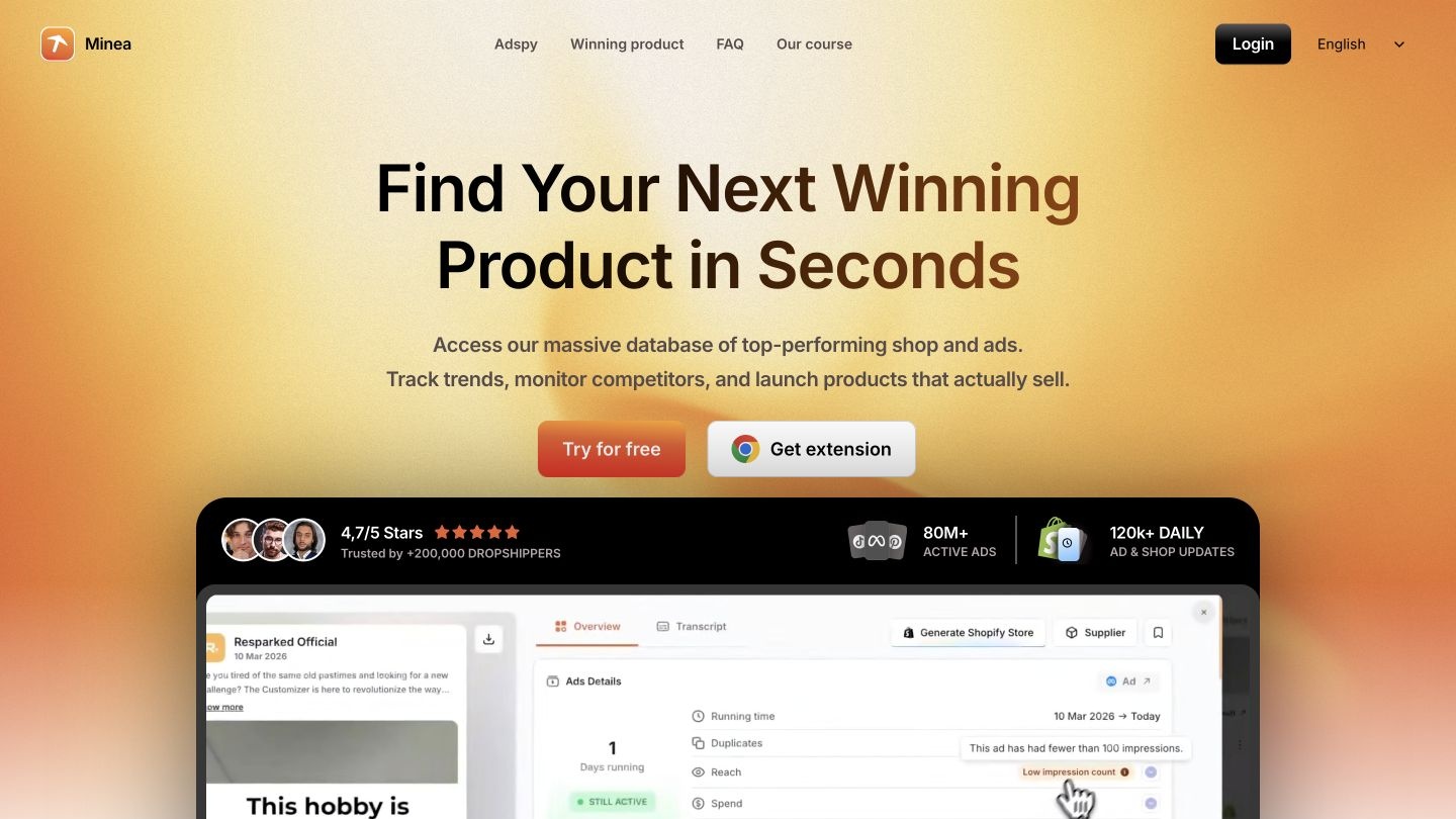 The Minea website