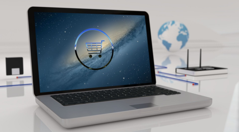 Shopping Cart on laptop screen, converting sales
