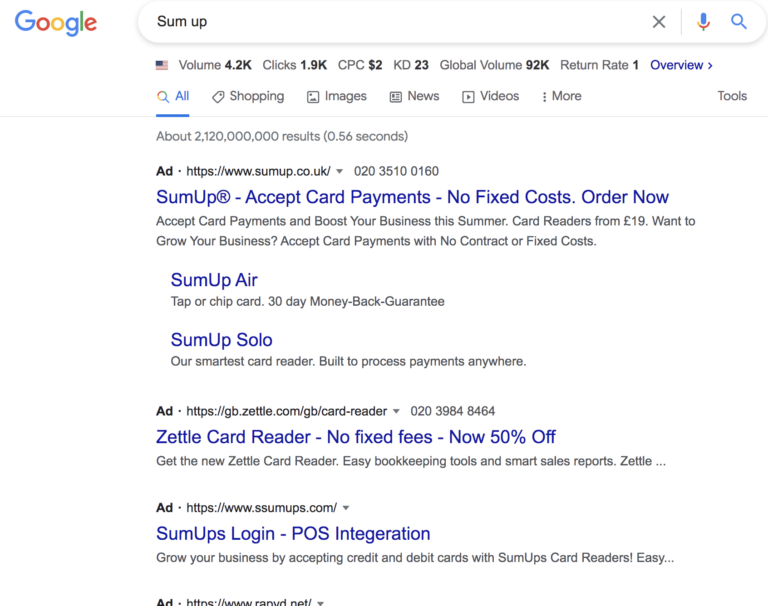 Competition use ghosting and similar ad copy to get people to their landing page instead.