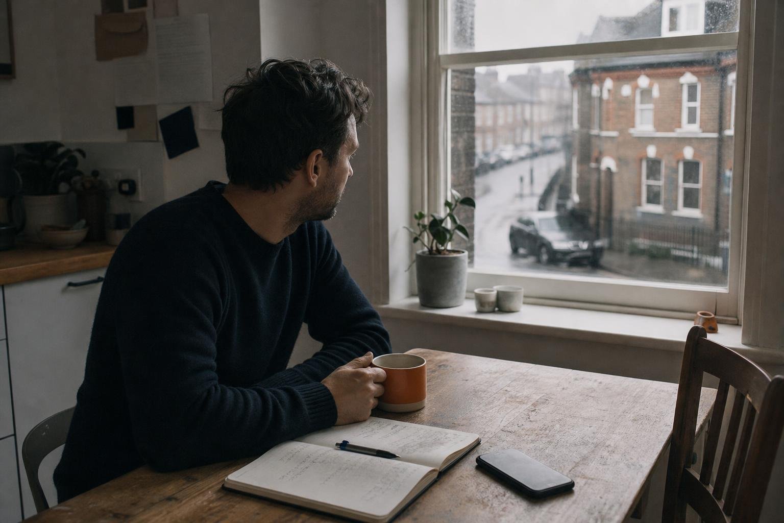 A B2B founder with tea and a notebook at his kitchen table, weighing up LinkedIn ads agencies for 2026.