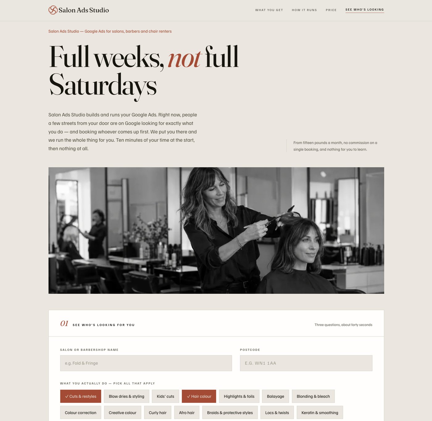 Salon Ads Studio: Google Ads for salons, barbers and chair renters from fifteen pounds a month