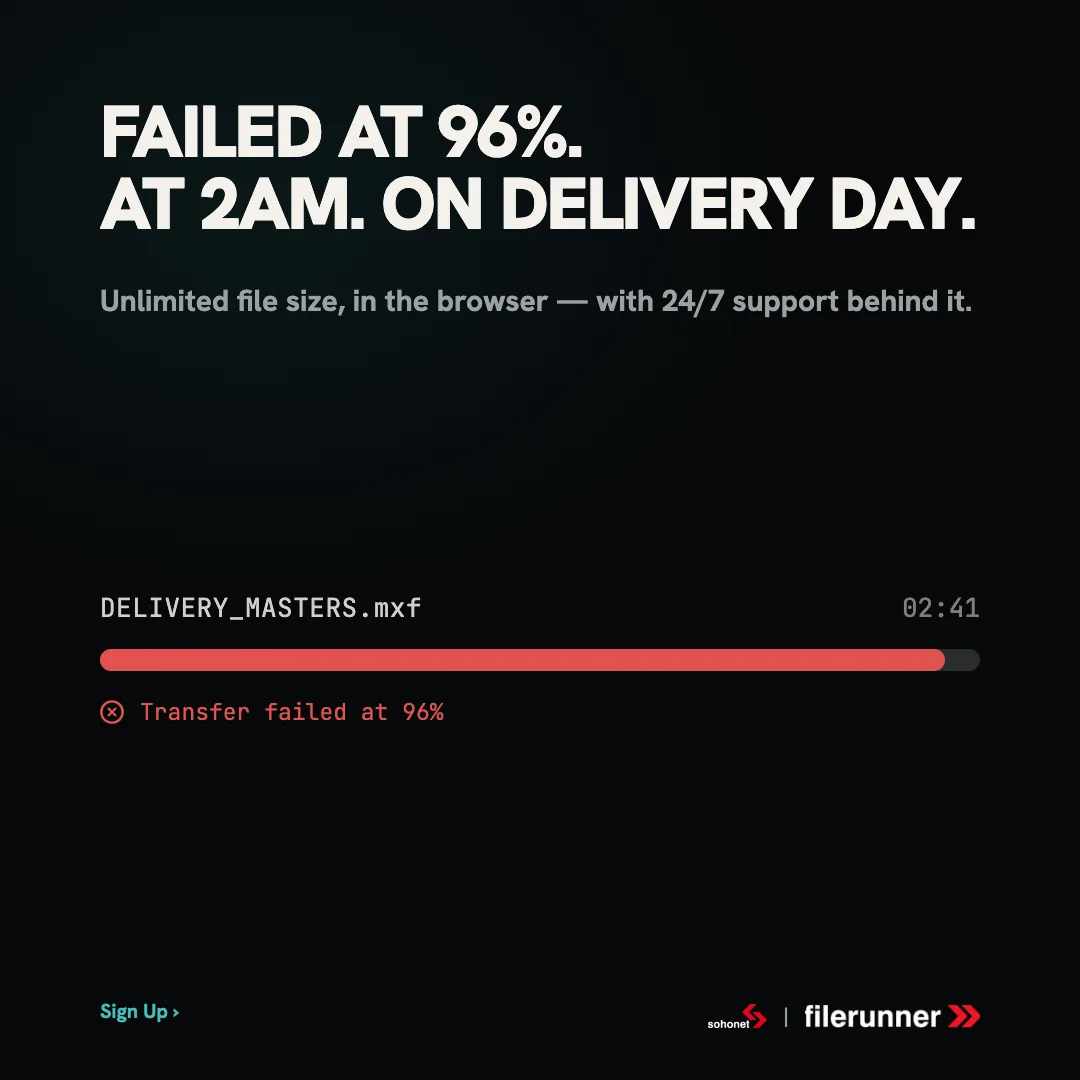 Sohonet: Failed at 96%, static ad
