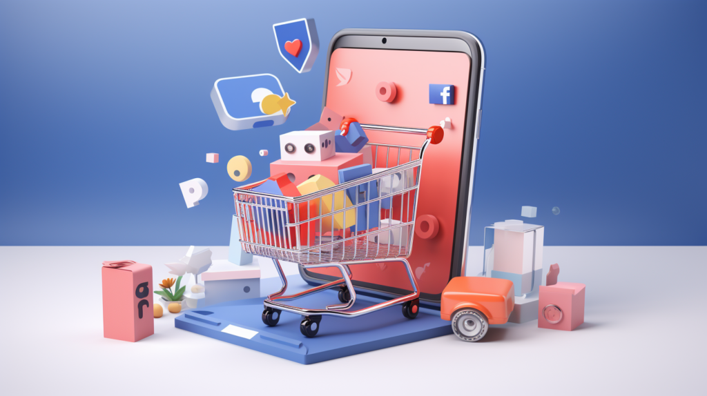 An illustrated image of a shopping cart and a phone with various social media logos coming out of them