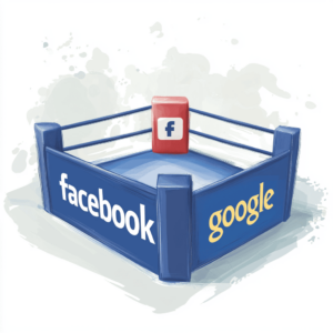Boxing ring with google vs facebook