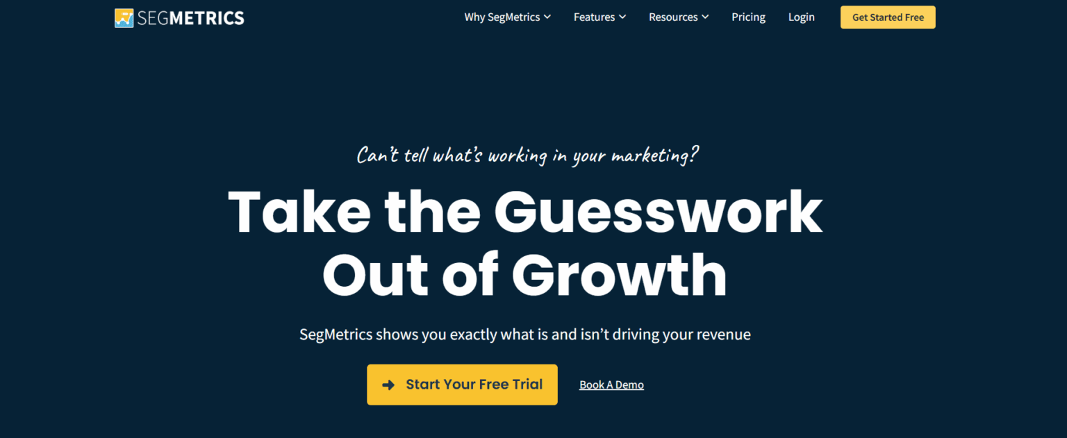 Web page of the SaaS marketing analytics platform Segmetrics.